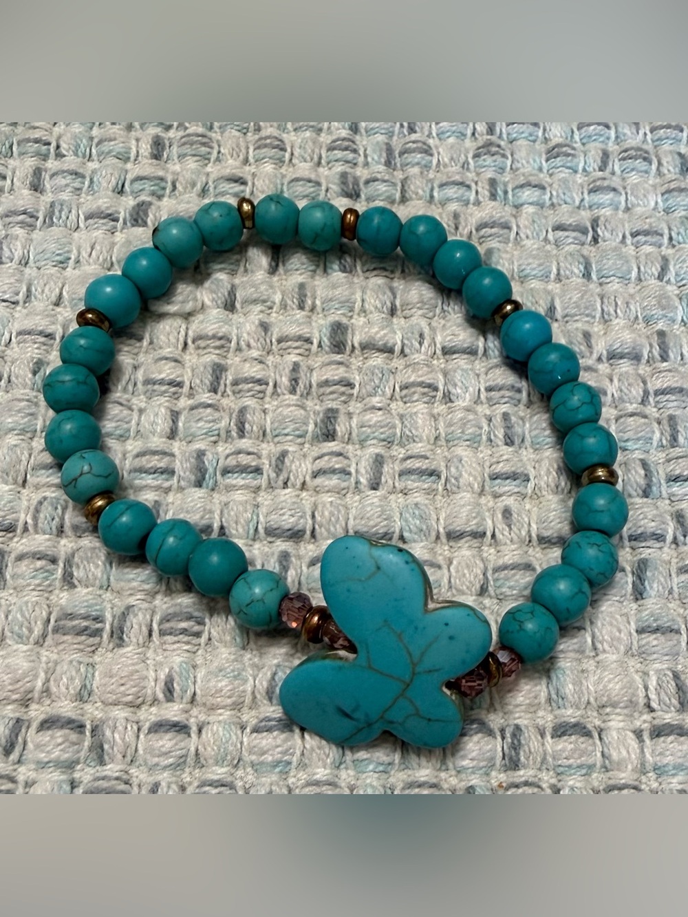 Turquoise Butterfly Bead Stretch Bracelet - Women Jewelry